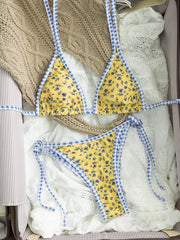 Sexy Yellow Floral Print Micro Bikini