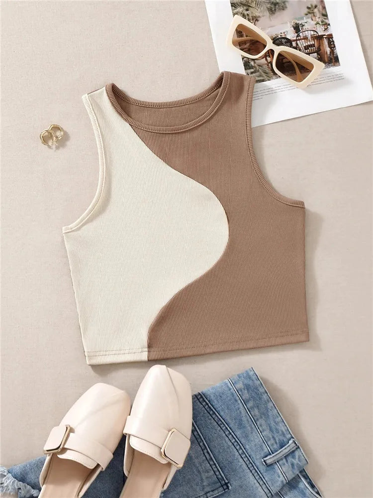Women's Cute Preppy Style Patchwork Tank Top