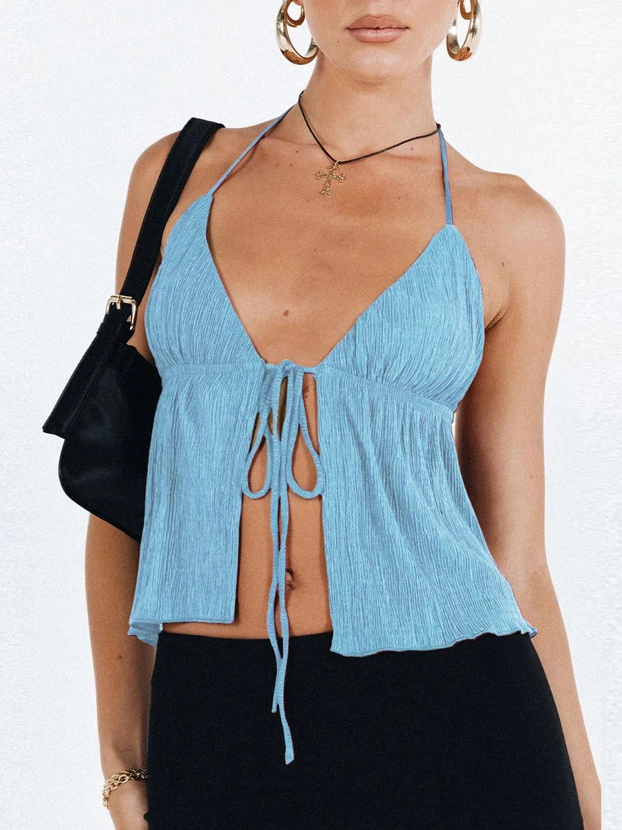 Y2k Front Tie Crop Tops
