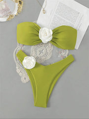 3D Flowers Bandeau Bikini