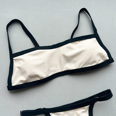 Sexy Beige Black Patchwork Bikini Set