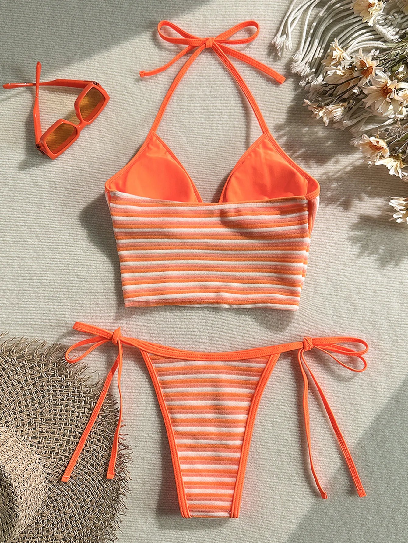 Sexy Orange Striped Bikini Set