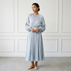 2026Light Blue Satin Midi Dress
