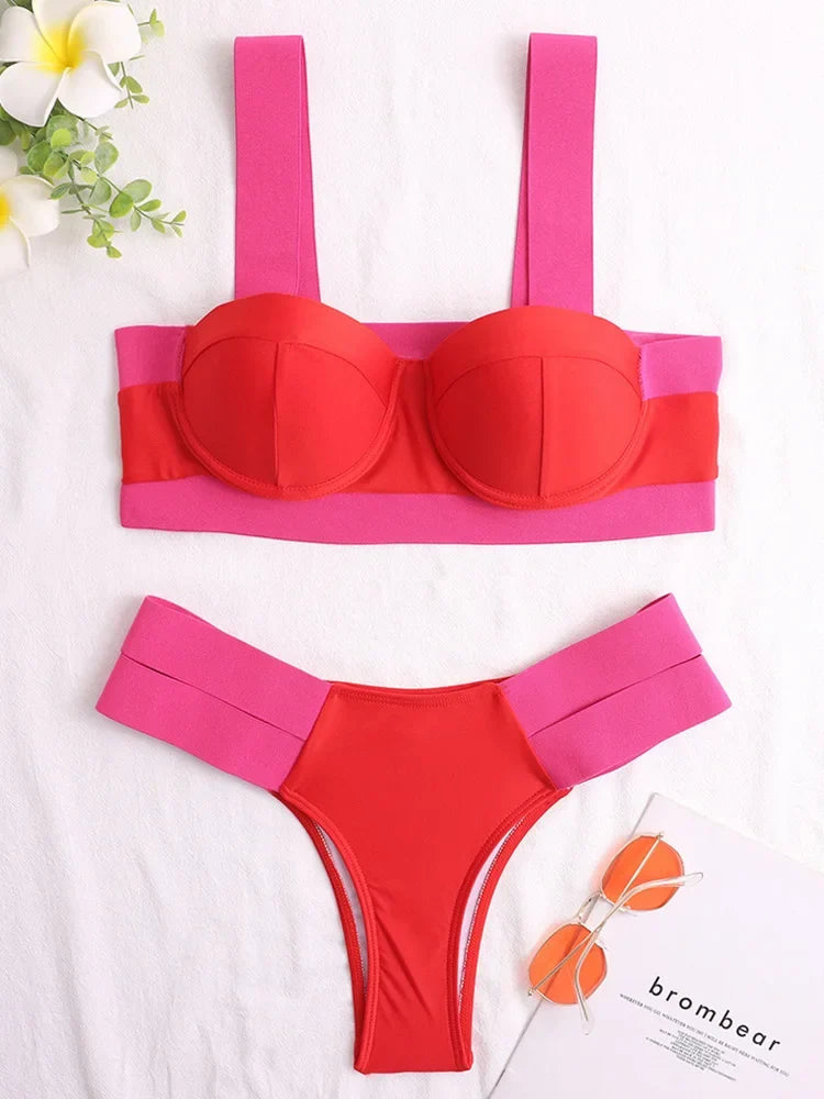 Splicing Push Up Bra Cup Bikini