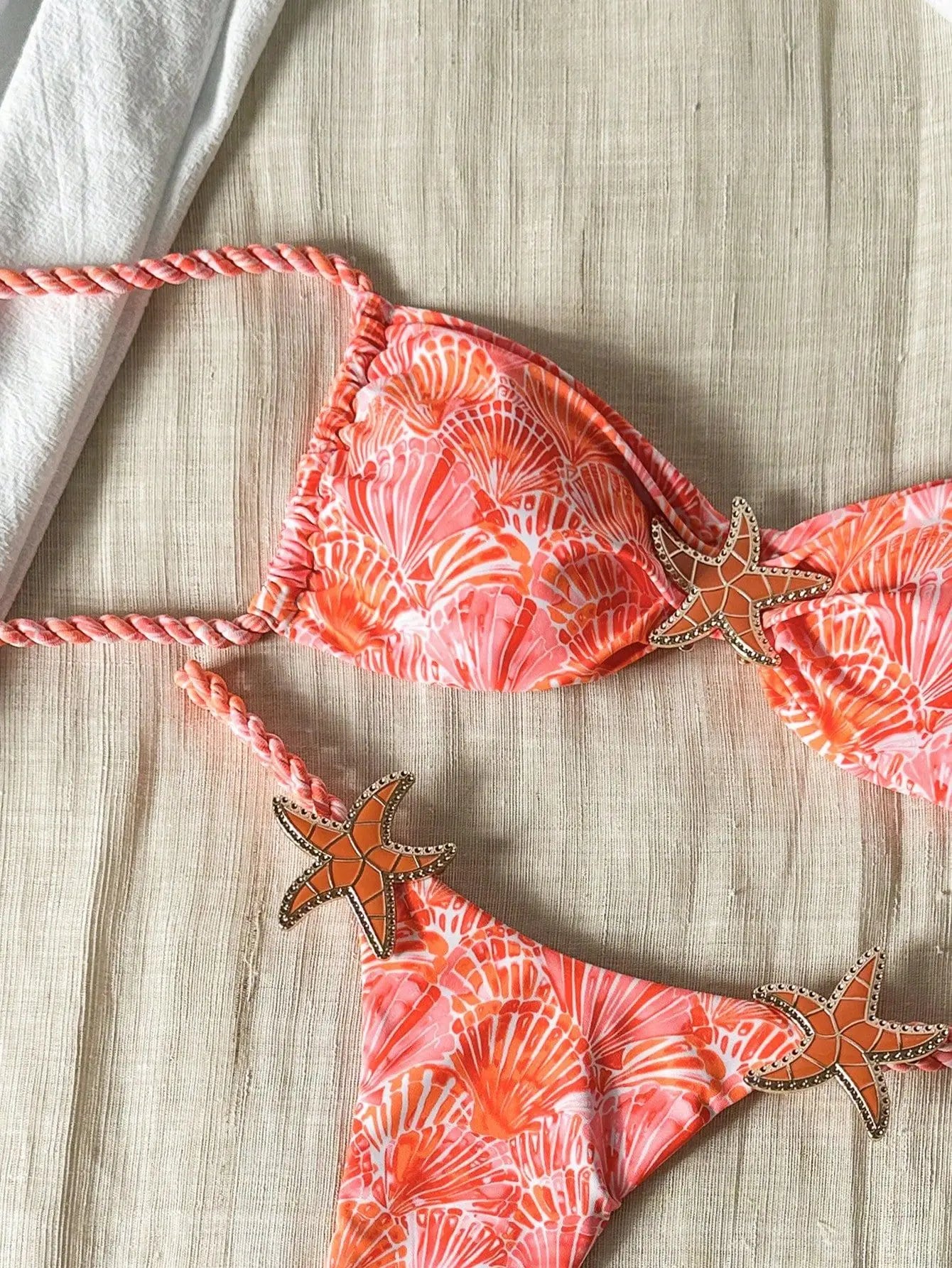 Sexy Orange Shell Print Micro Bikini