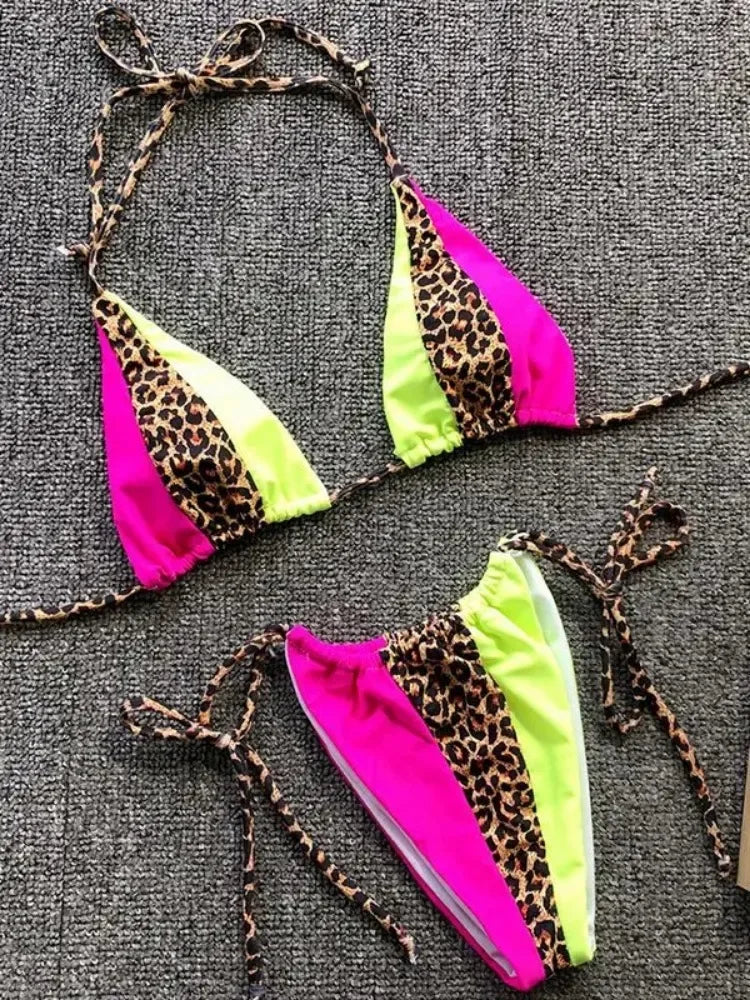 Splicing Leopard Mini Micro String Bikini
