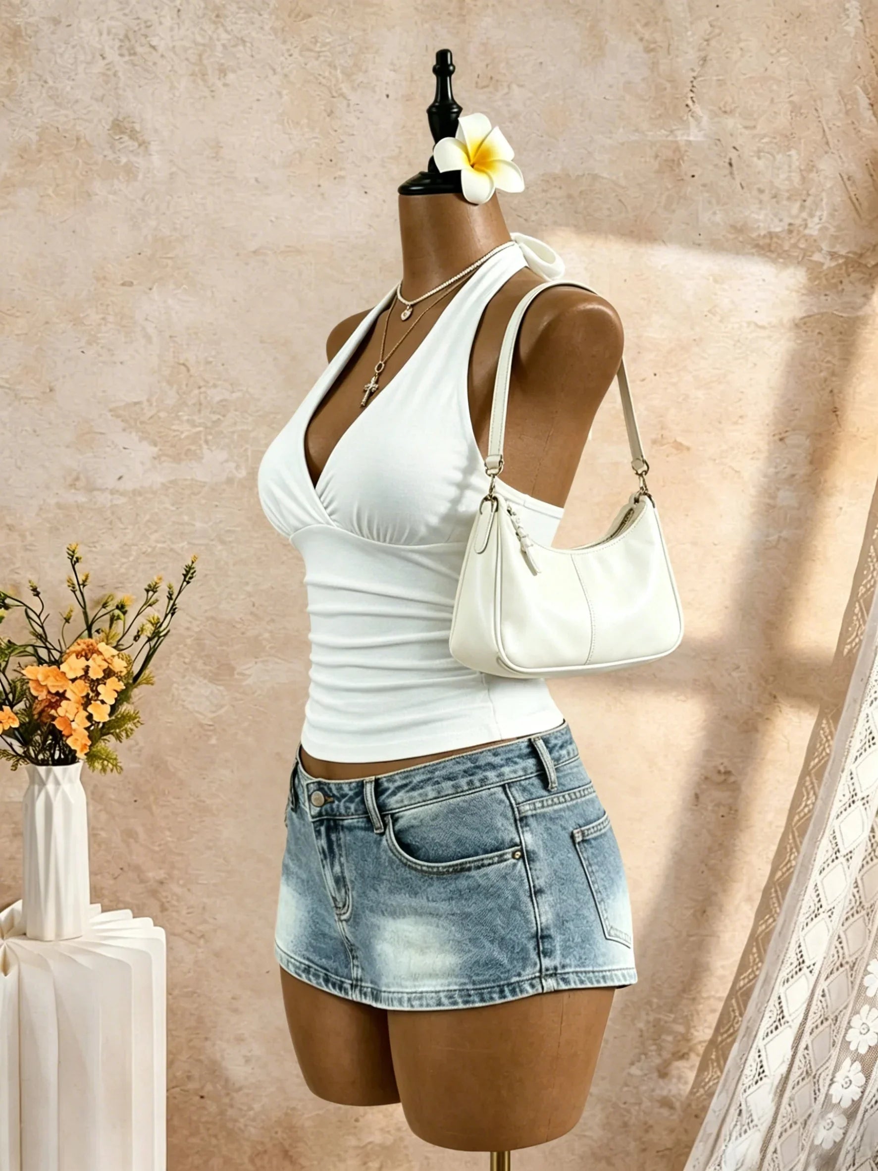 Y2K Solid White Sleeveless Casual Daily Tank Top