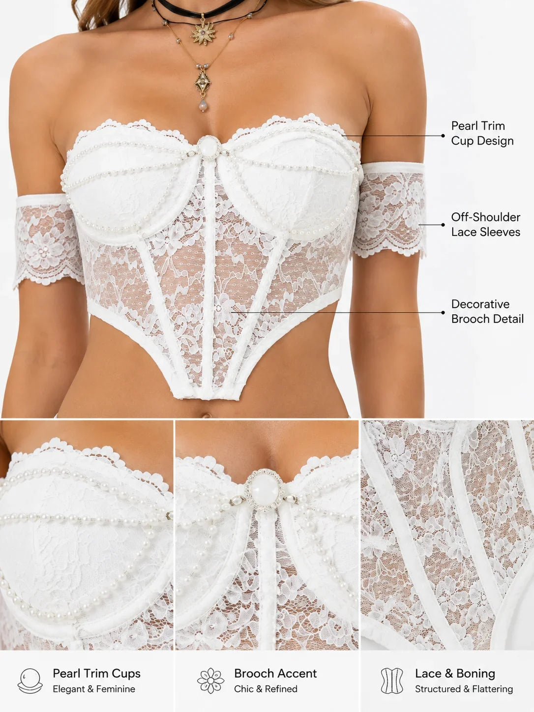 Detachable Off Shoulder Lace Boned Corset Top
