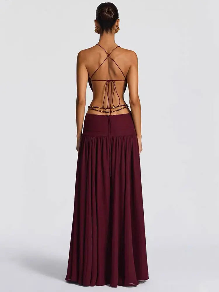 Sexy Deep V-neck Backless Maxi Dress