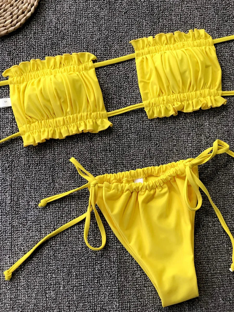 Tie Dye Pleated Ruffled Bikini