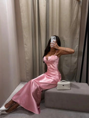 Pink Satin Spaghetti Strap Midi Dress