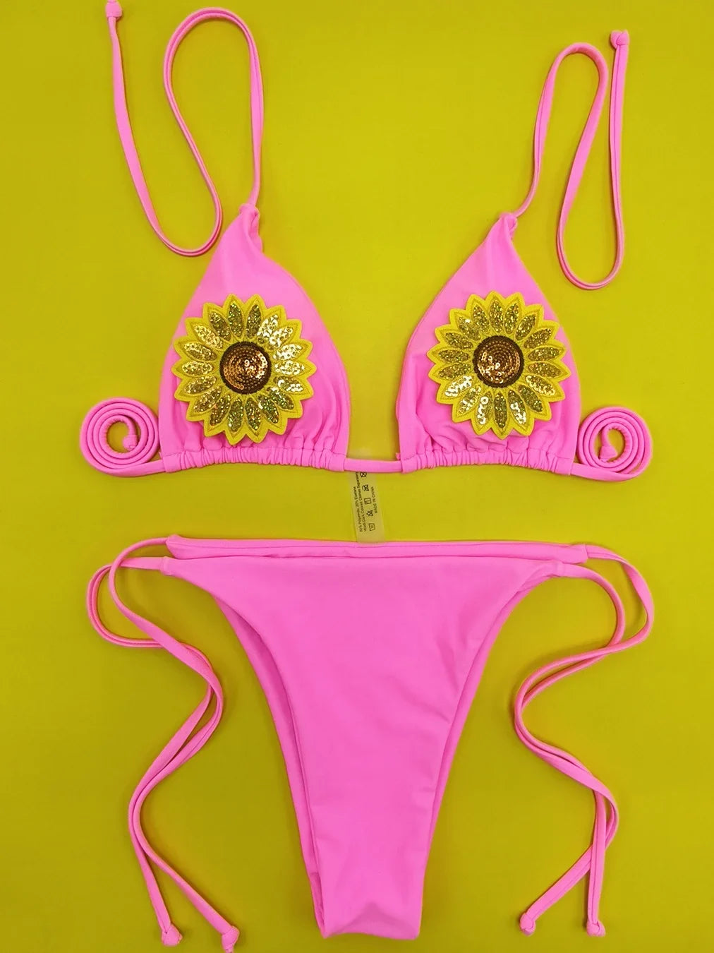 Sexy Sequin Sunflower Ornament Bikini Set