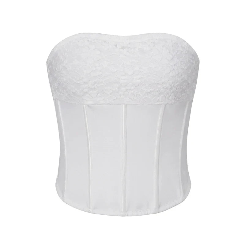 White Lace Strapless Corset Tube Top
