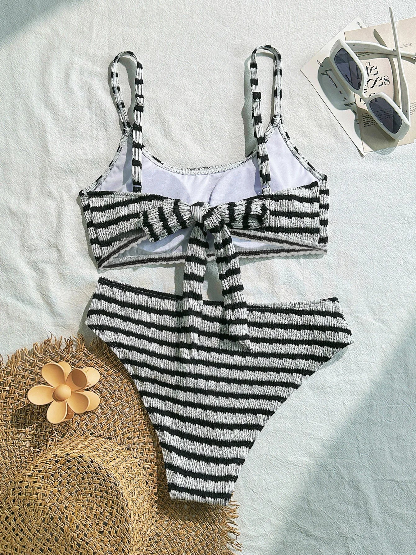 Sexy White Black Striped Bikini Set