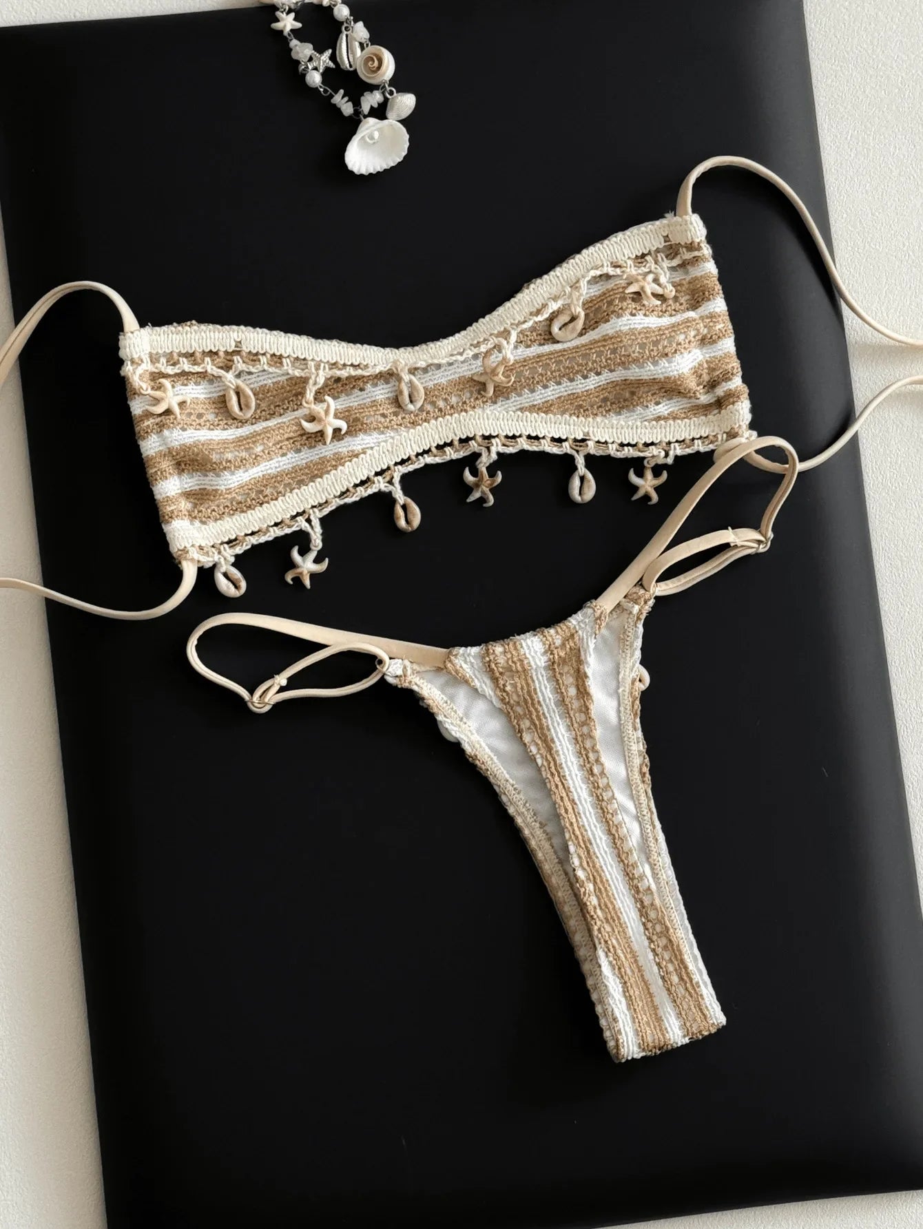Sexy Beige Striped Micro Bikini