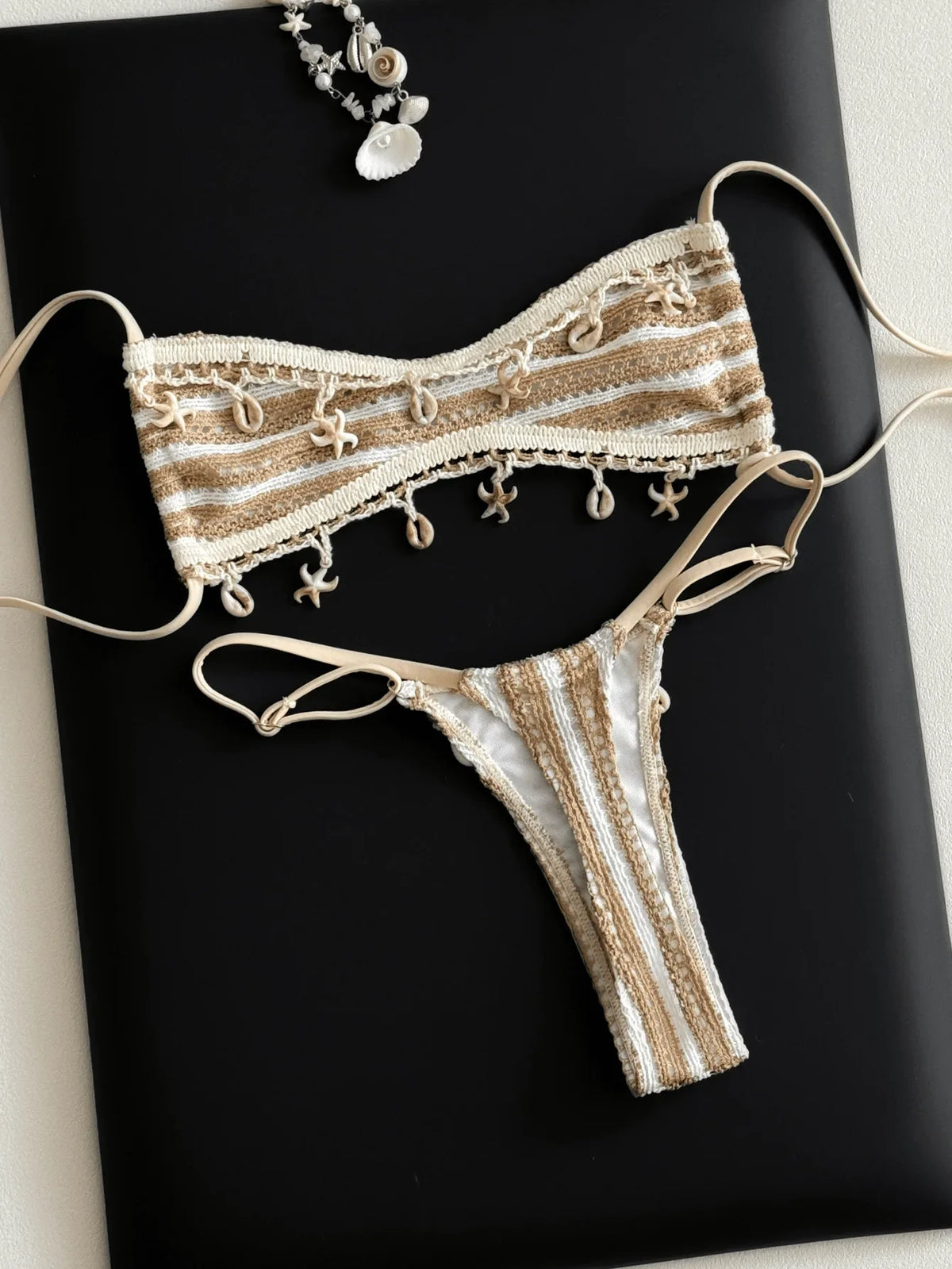 Sexy Beige Striped Micro Bikini