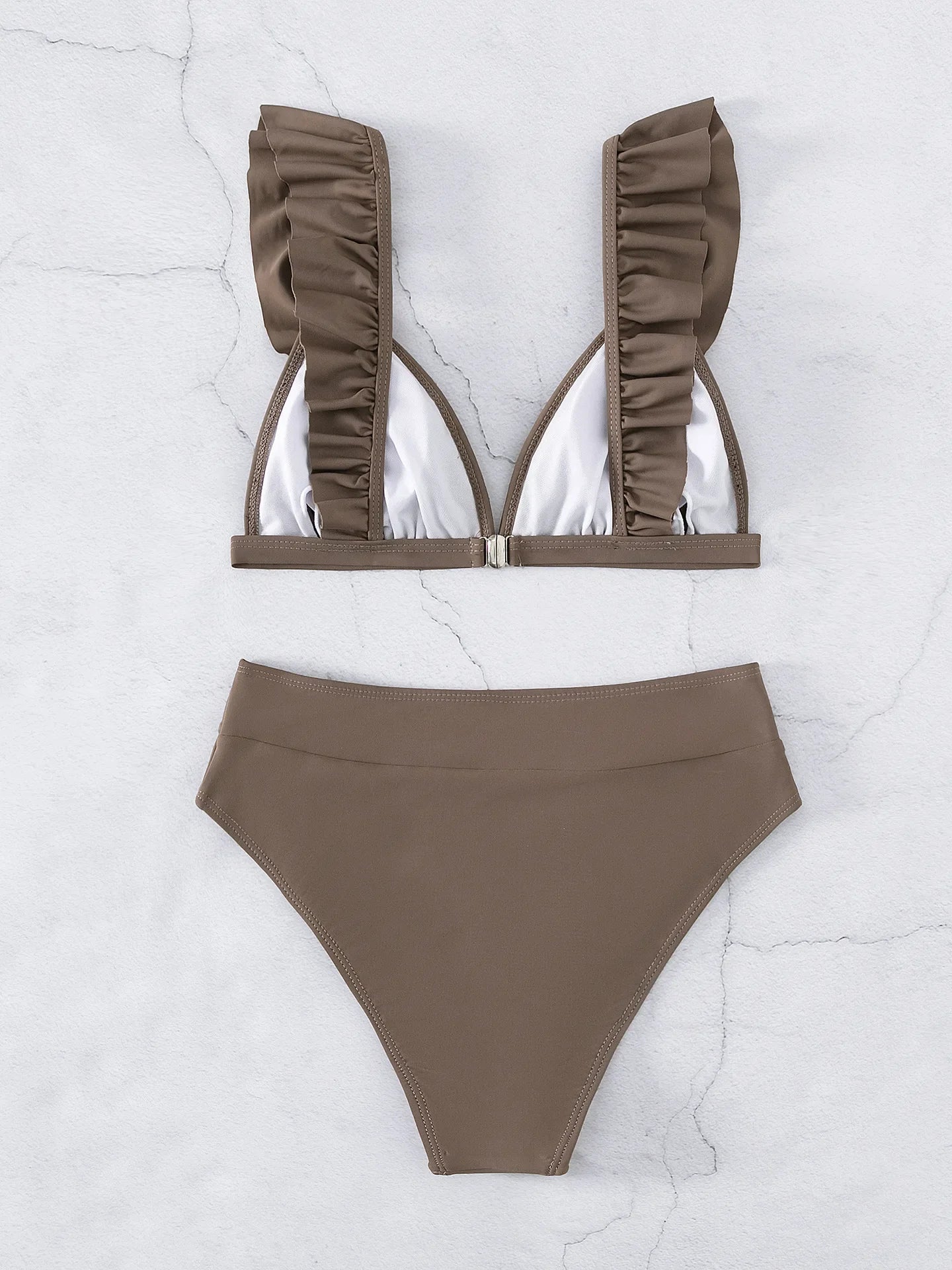 Sexy Ruffles V Bra Push Up Bikini Set