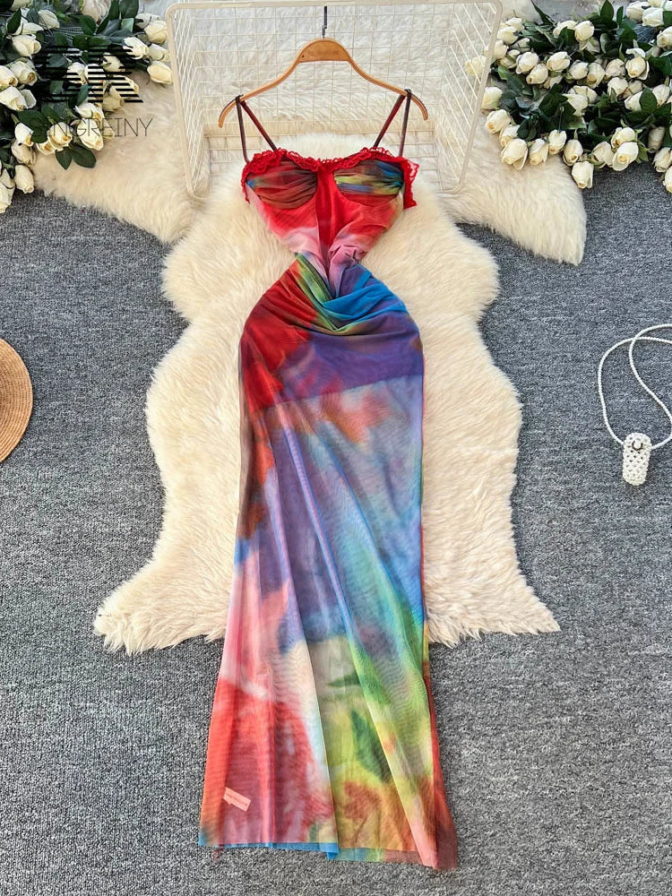 Colorful Gradient Mesh Dress