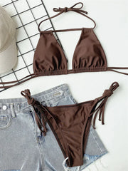 Black Brown Halter Hollow Out Push Up Micro Swimsuit