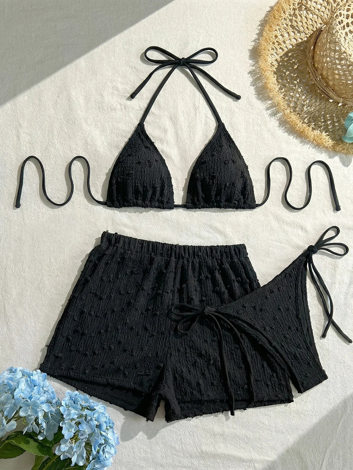 Sky Blue High Waist Panties 3 Piece Bikini Set