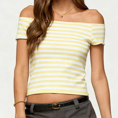 Striped Print Off Shoulder Crop Top