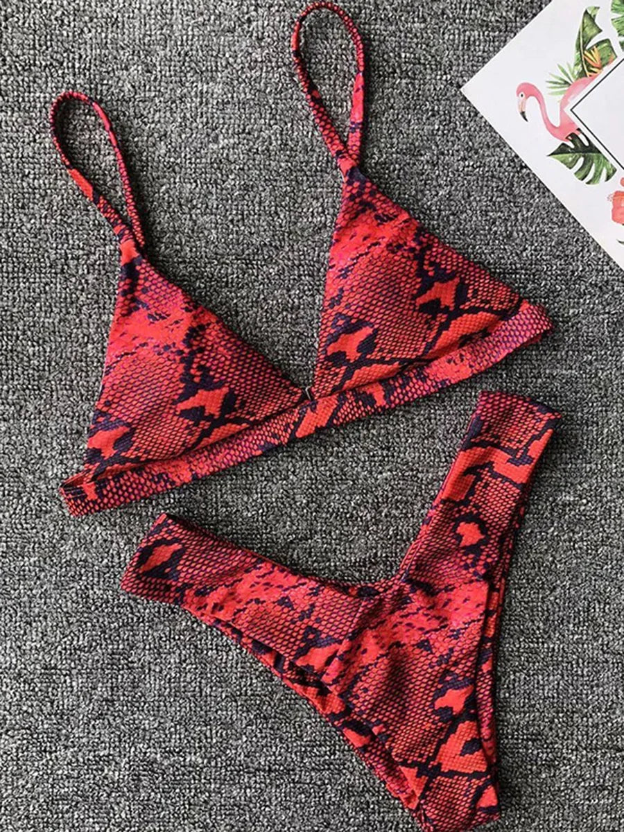 Sexy Snake Print Thong Bikini