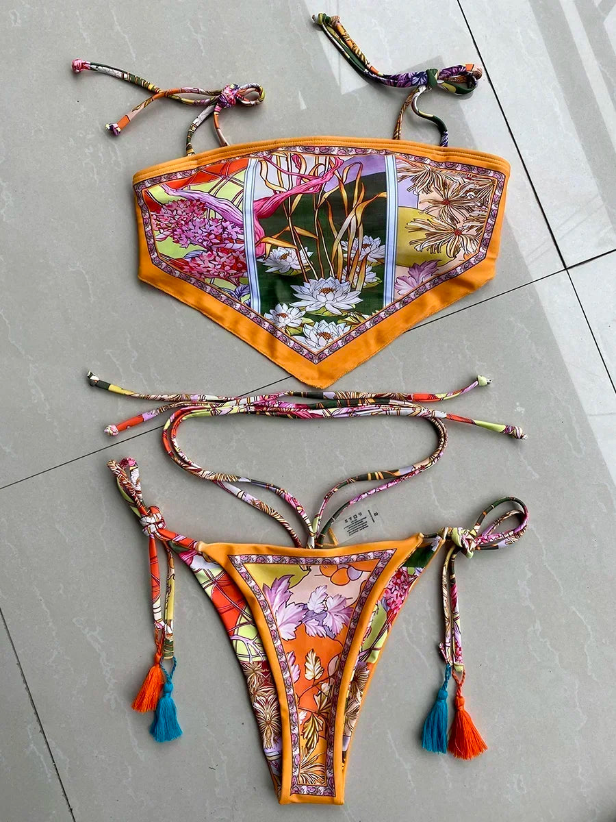 Sexy Printed Crop Top Brazilian Bikini