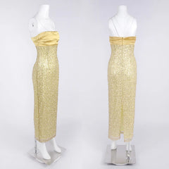 Luxury Strapless Backless Smocked Tiered Slim Fit Pearl Maxi Dress
