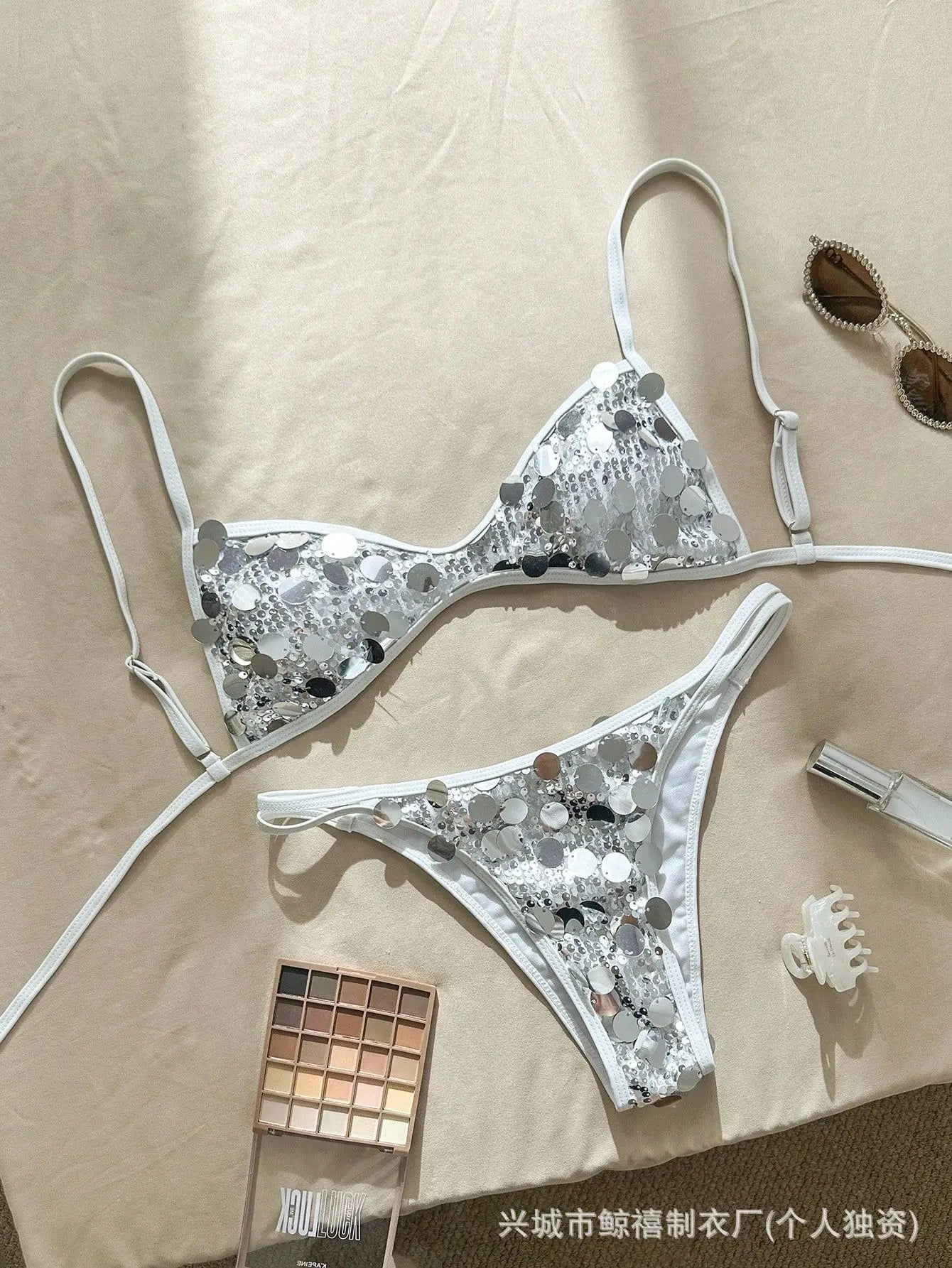 Shiny Sequin Coffee Bikini Set
