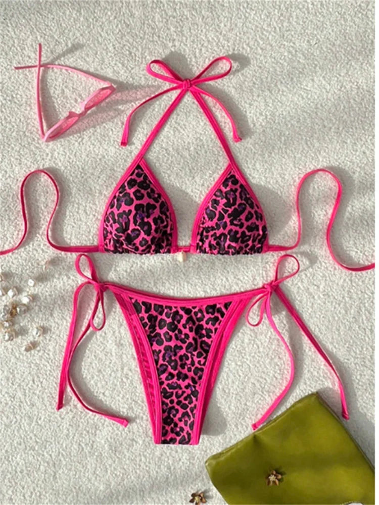 Sexy Green Tiger Print Patchwork Micro Bikini