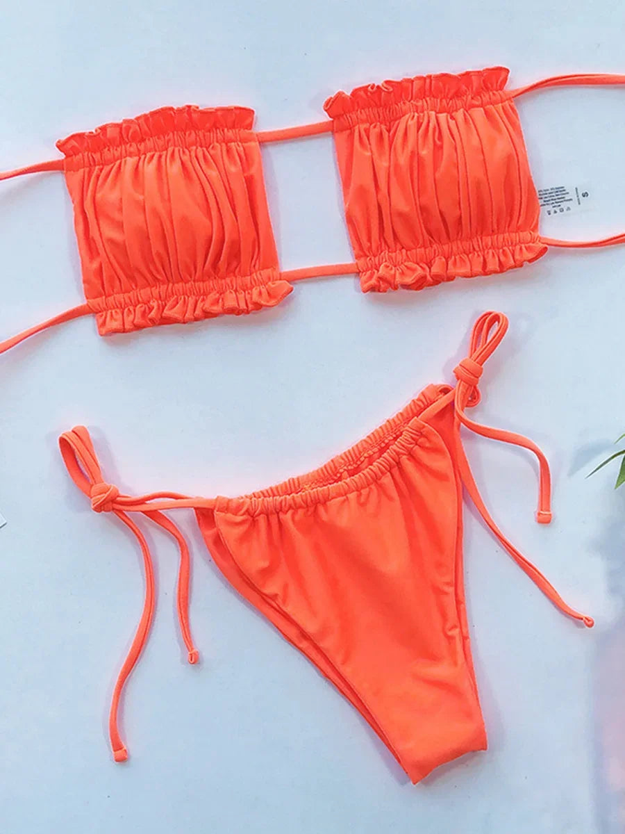 Tie Dye Pleated Ruffled Bikini