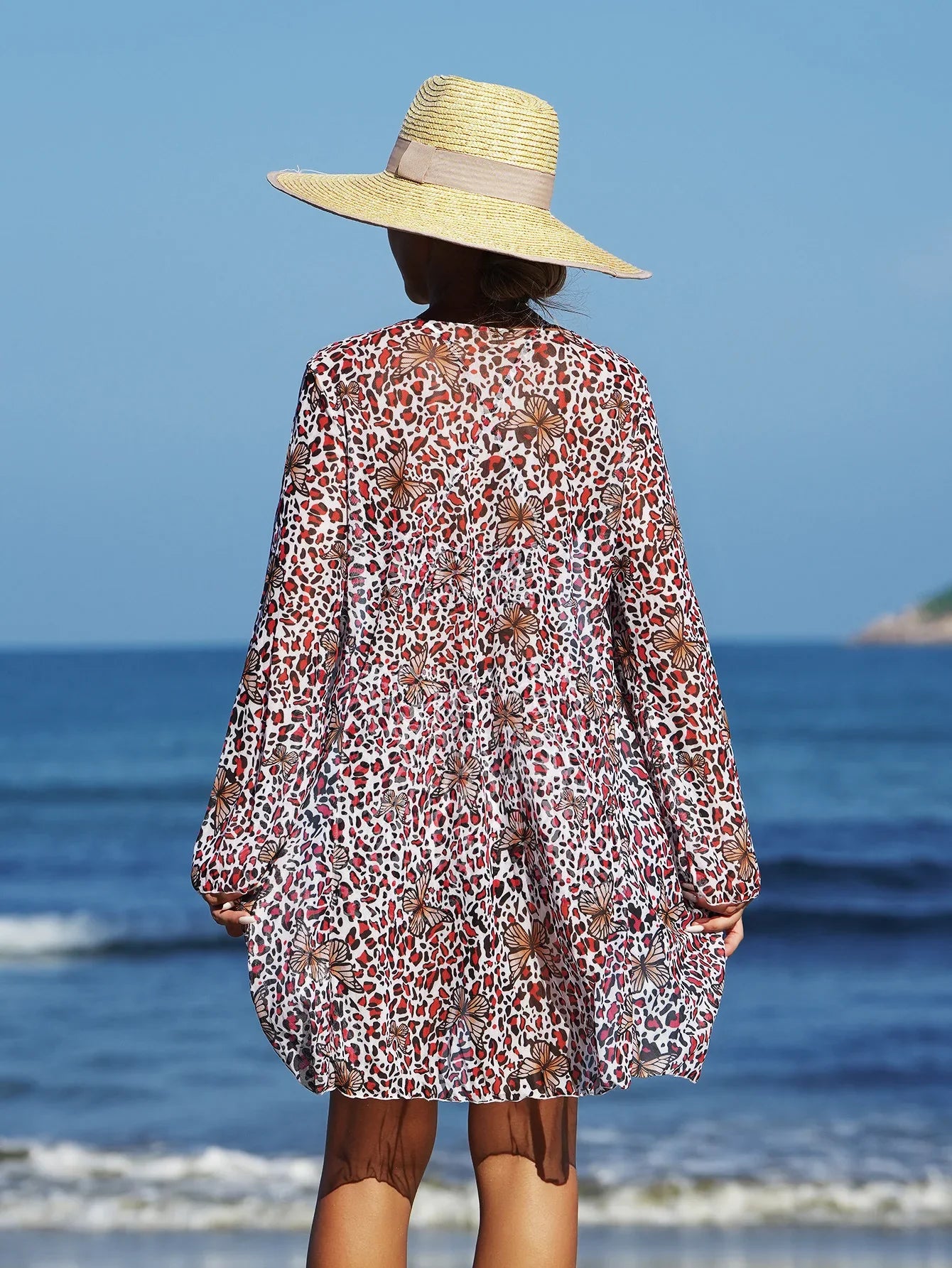 Vintage Long Sleeve Cover Up 3 Piece Bikini Set