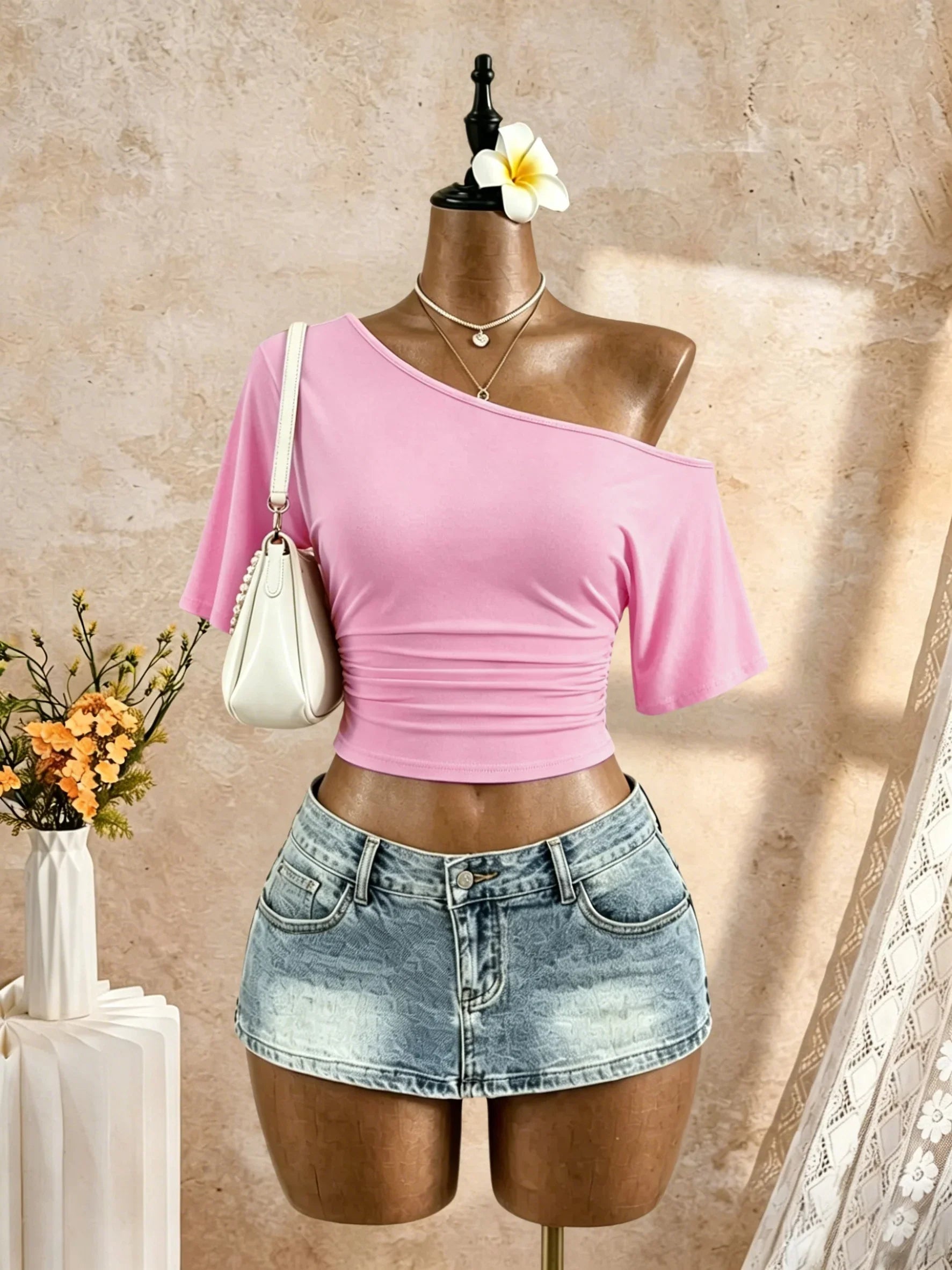 Y2K Solid White Casual Streetwear Goi