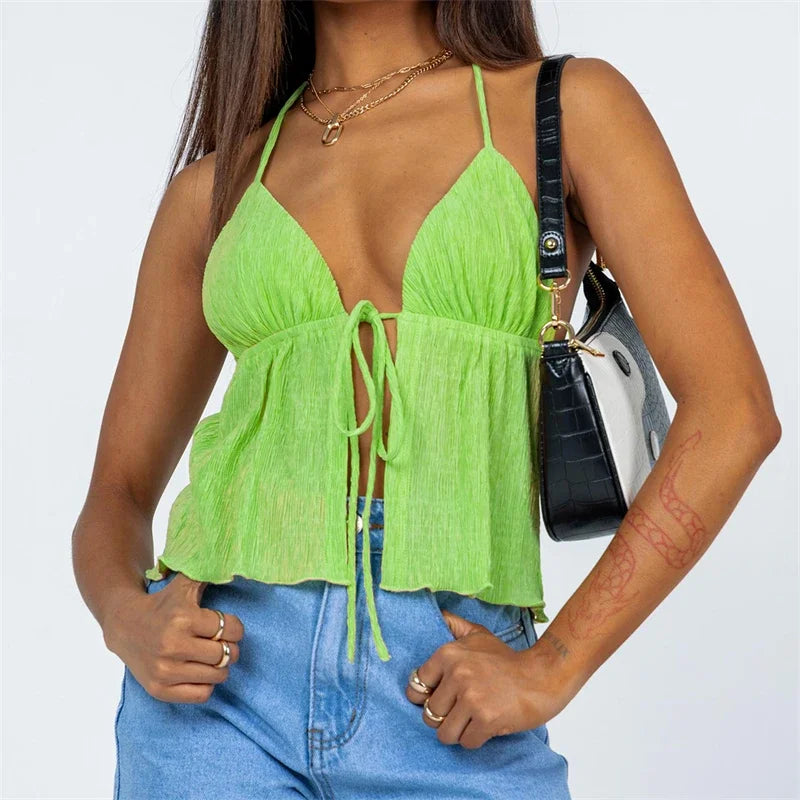 Y2k Front Tie Crop Tops