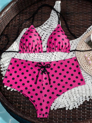 Sexy Hot Pink Polka Dot Print Bikini Set