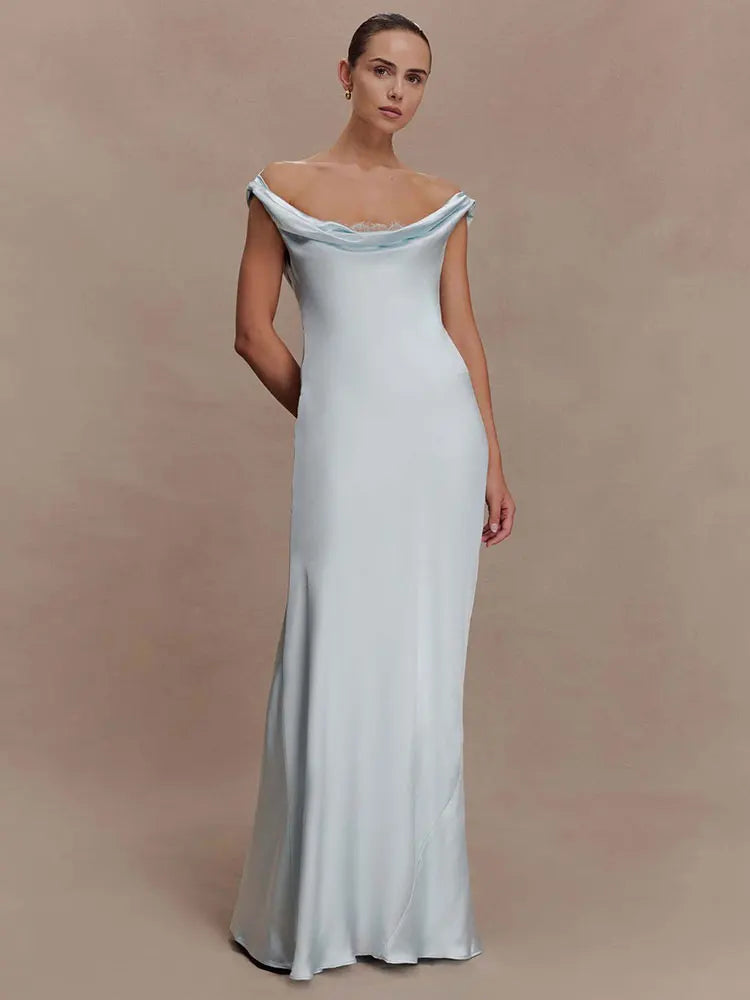 Swinging Collar Satin Sexy Maxi Dress