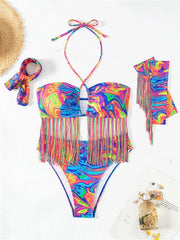 Sexy Tassel Long Sleeve Bikini Set