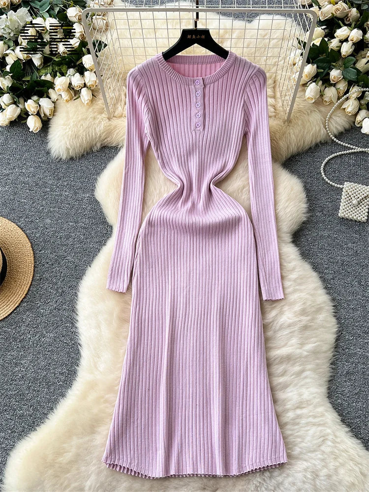 Autumn Striped Slim Long Dress