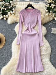 Autumn Striped Slim Long Dress