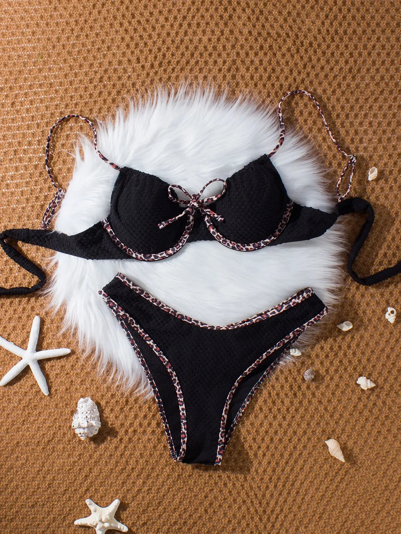 Sexy Black Leopard Print Patchwork Bikini