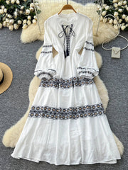 Autumn Embroidery Vacation Long Dress