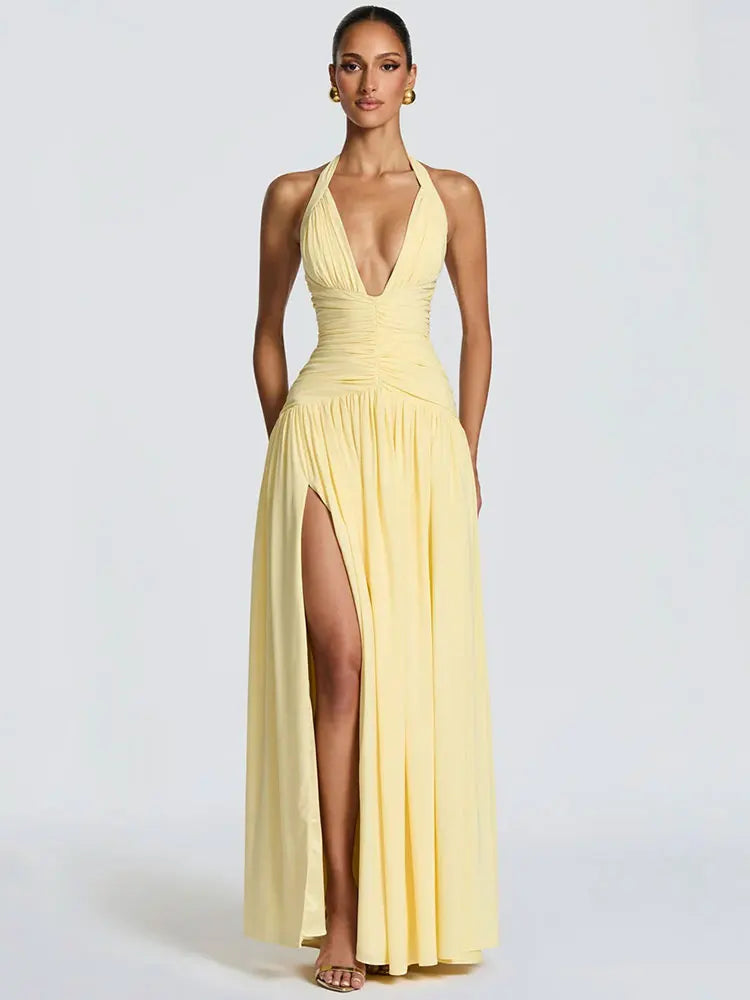 Halter Deep V Neck Sexy Maxi Dress