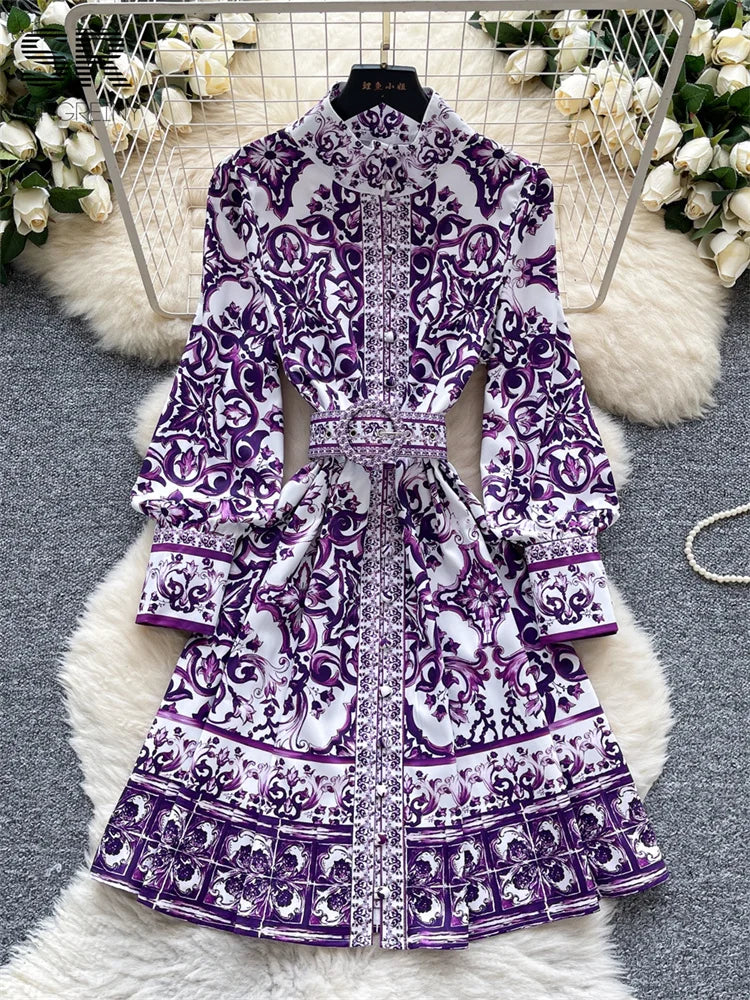 Vintage Court Print Midi Dress