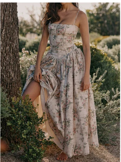 Casual Holidy Style High Waist Retro Printed Maxi Dress
