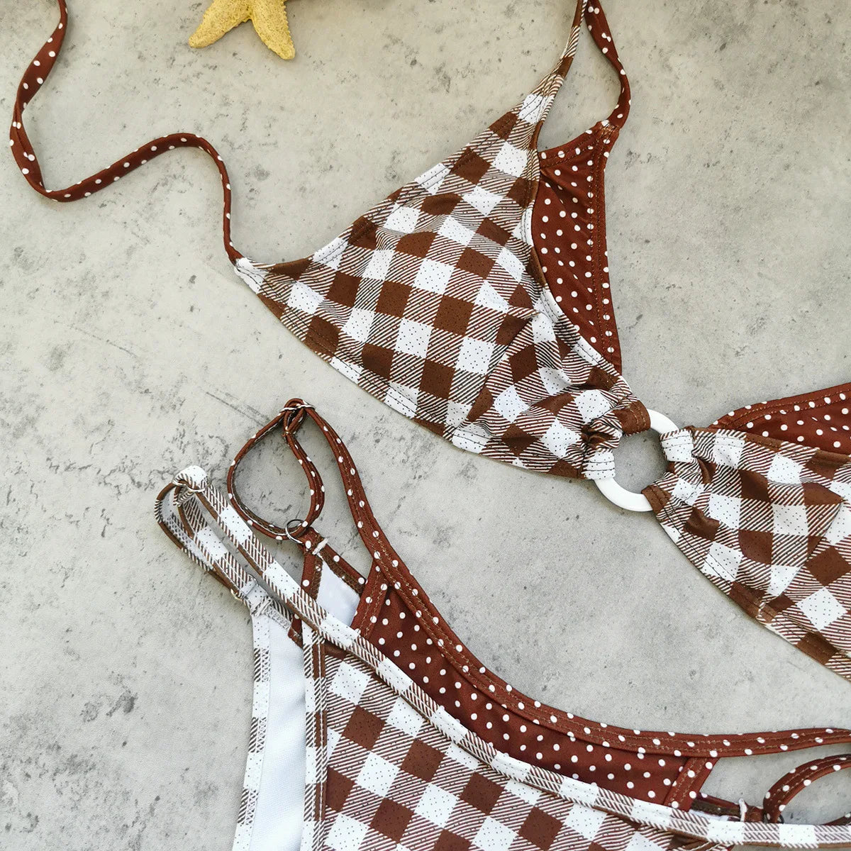 Sexy Coffee Plaid Bikini Set