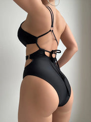 Sexy One Shoulder Swimwear Women Black Hollow Out Slimming Backless One Piece Swimsuit