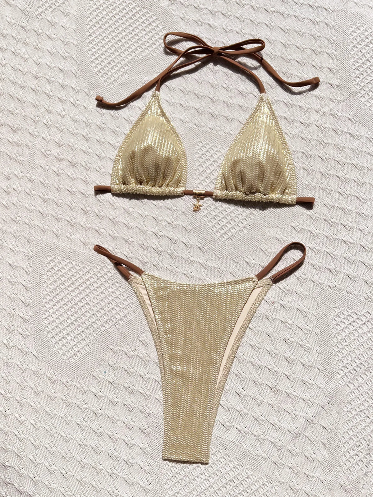 Sexy Beige Patchwork Micro Bikini