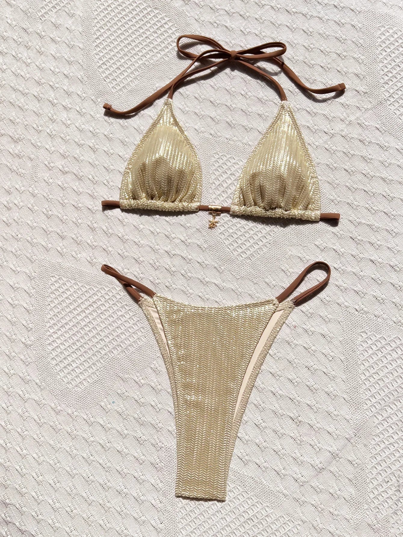 Sexy Beige Patchwork Micro Bikini