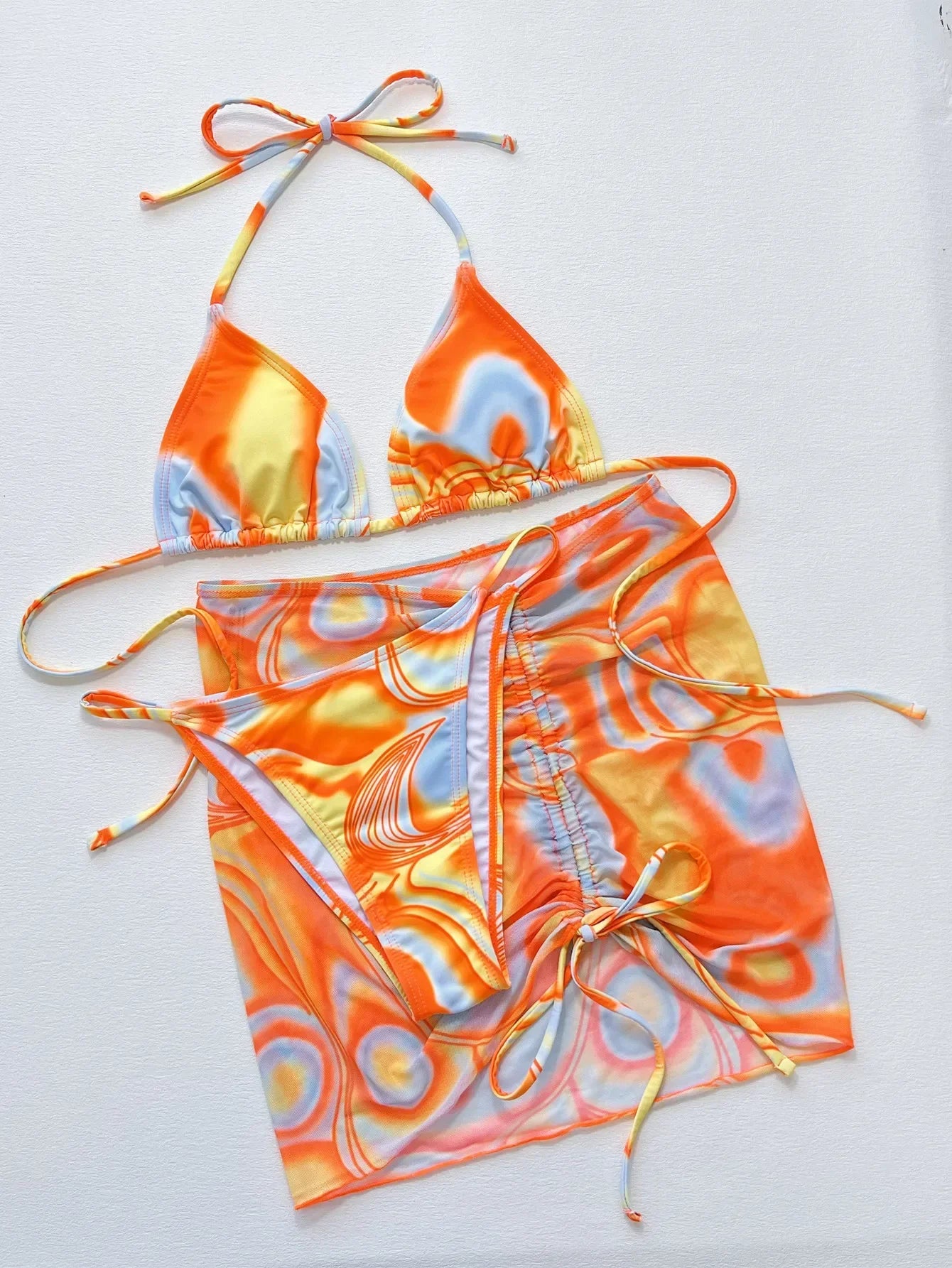Sexy Orange Gradient 3 Piece Bikini