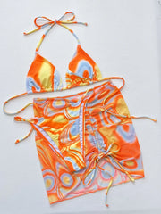 Sexy Orange Gradient 3 Piece Bikini